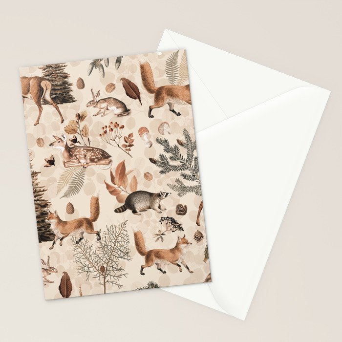 Fall Forest Impression  Wild Animals In Earth Colors Stationery Card Gallery Image 2