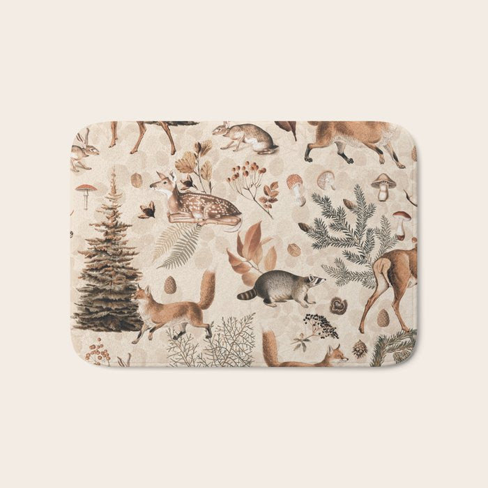 Fall Forest Impression  Wild Animals In Earth Colors Bath Mat Gallery Image 1