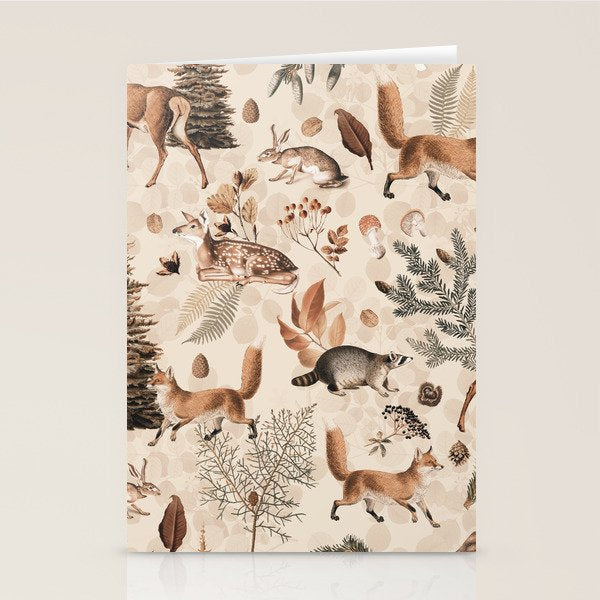 Fall Forest Impression  Wild Animals In Earth Colors Stationery Card Gallery Image 1