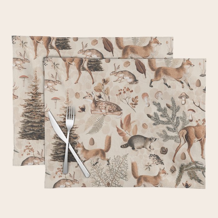 Fall Forest Impression  Wild Animals In Earth Colors Placemat Gallery Image 1