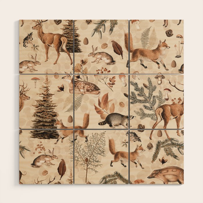 Fall Forest Impression  Wild Animals In Earth Colors Wood Wall Art Gallery Image 1