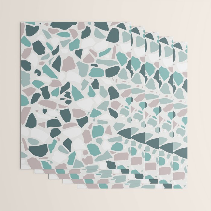 Festive, Terrazzo Mosaic Pattern, Teal, Green, Sage, Dusky Pink Wrapping Paper Gallery Image 3