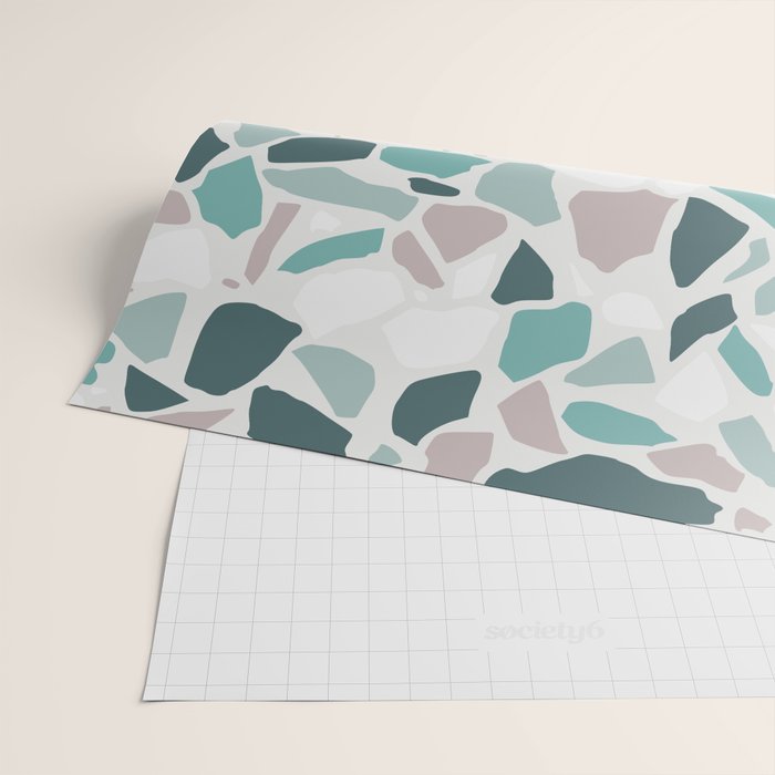 Festive, Terrazzo Mosaic Pattern, Teal, Green, Sage, Dusky Pink Wrapping Paper Gallery Image 2