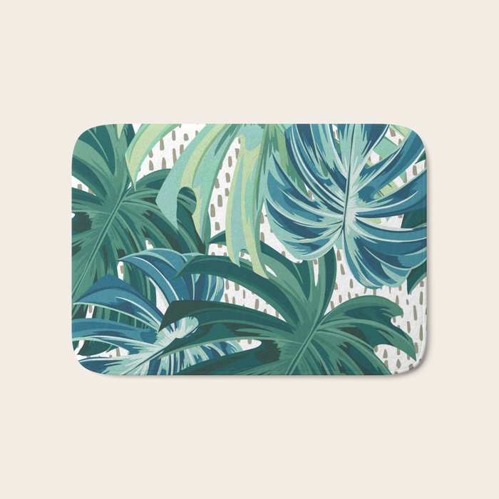 Tropical Palms, Green and Blue, Abstract Bath Mat Gallery Image 1