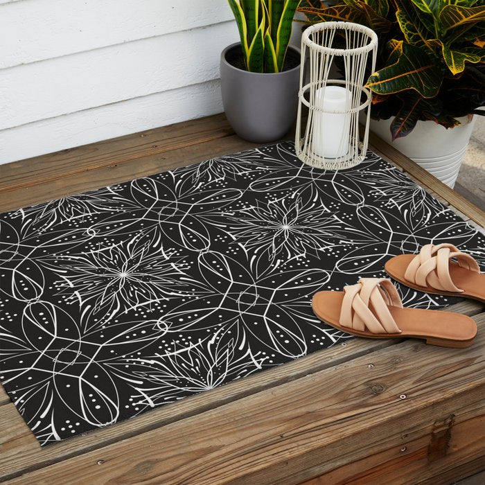 BW starry abstract mosaic A Outdoor Rug Gallery Image 2
