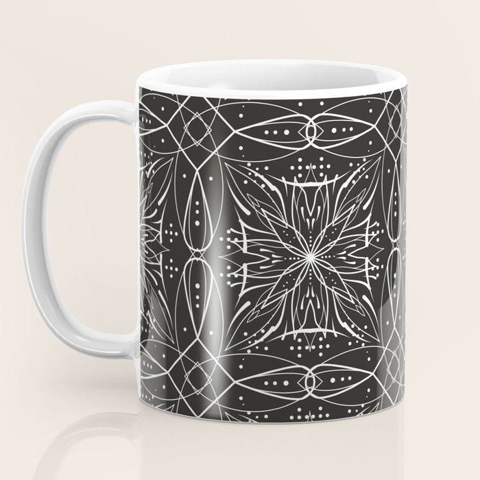 BW starry abstract mosaic A Coffee Mug Gallery Image 3