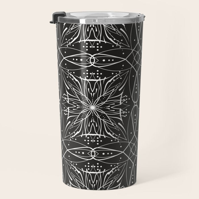 BW starry abstract mosaic A Travel Mug Gallery Image 3