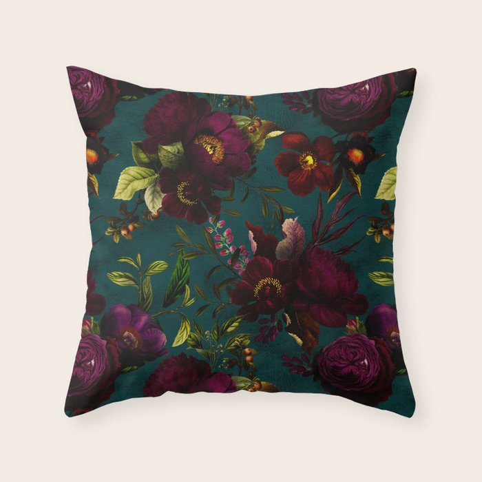 Before Midnight Vintage Flowers Garden Throw Pillow Gallery Image 6