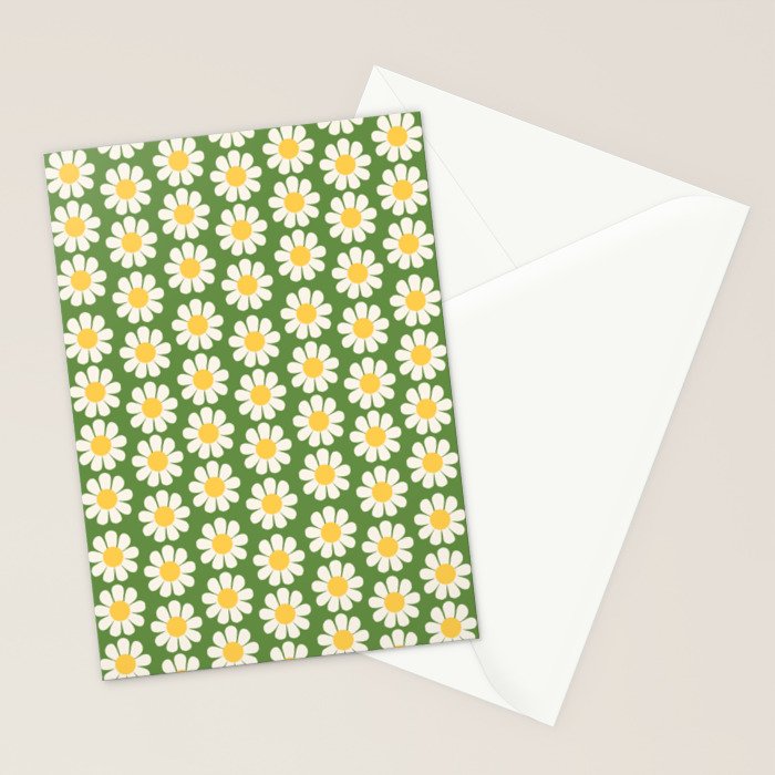 Retro Green Daisy Pattern Stationery Card Gallery Image 2