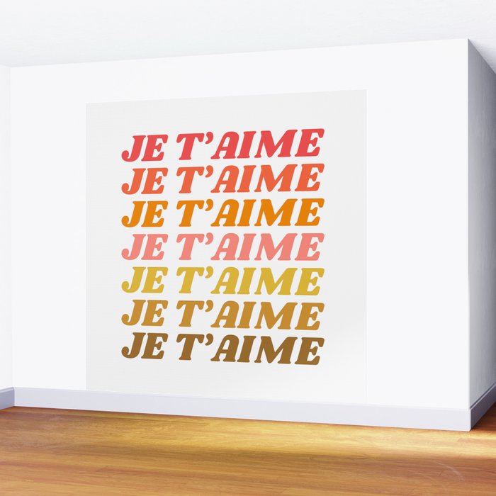 Je T'aime - French for I Love You in Warm Red, Orange, and Yellow Colors Wall Mural Gallery Image 2