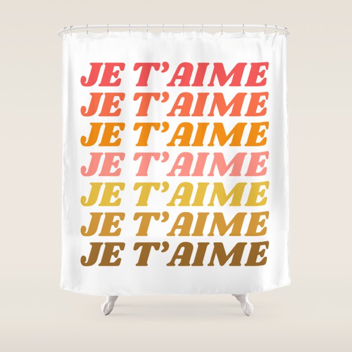 Je T'aime - French for I Love You in Warm Red, Orange, and Yellow Colors Shower Curtain Gallery Image 1