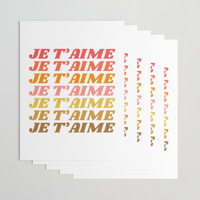 Je T'aime - French for I Love You in Warm Red, Orange, and Yellow Colors Wrapping Paper Gallery Image 3
