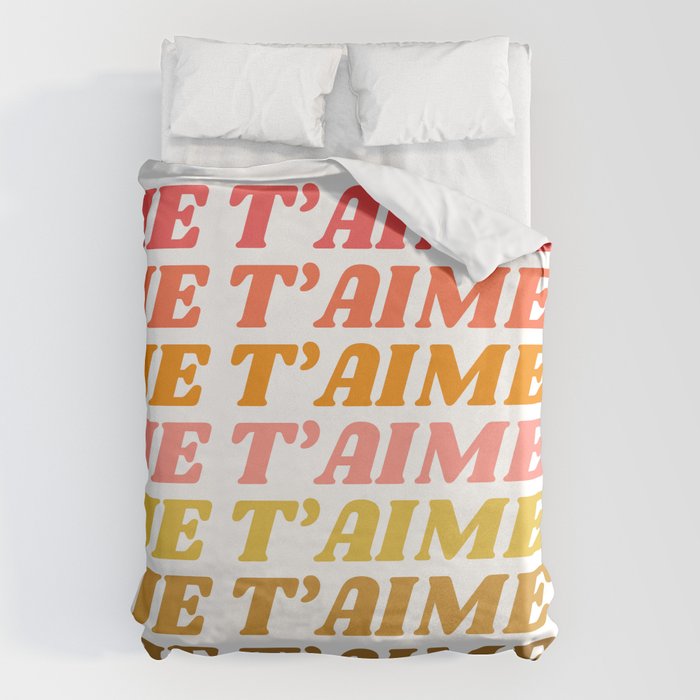 Je T'aime - French for I Love You in Warm Red, Orange, and Yellow Colors Duvet Cover Gallery Image 1