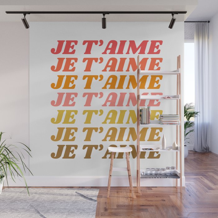Je T'aime - French for I Love You in Warm Red, Orange, and Yellow Colors Wall Mural Gallery Image 1