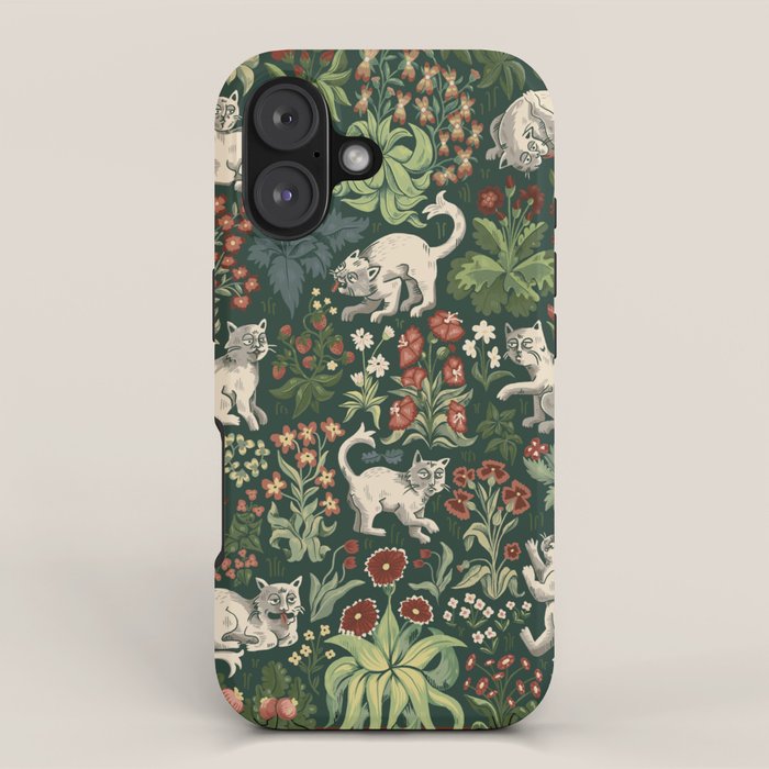 Ugly Medieval Cats Millefleur iPhone Case Gallery Image 1