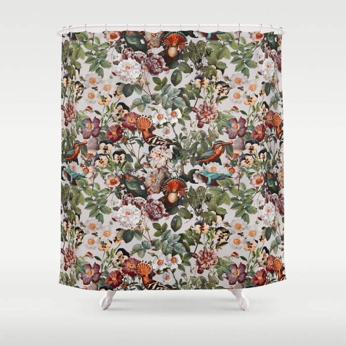 Floral Symphony with Birds Shower Curtain Gallery Image 1