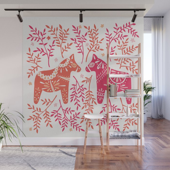 Swedish Dala Horses - Melon Palette Wall Mural Gallery Image 1