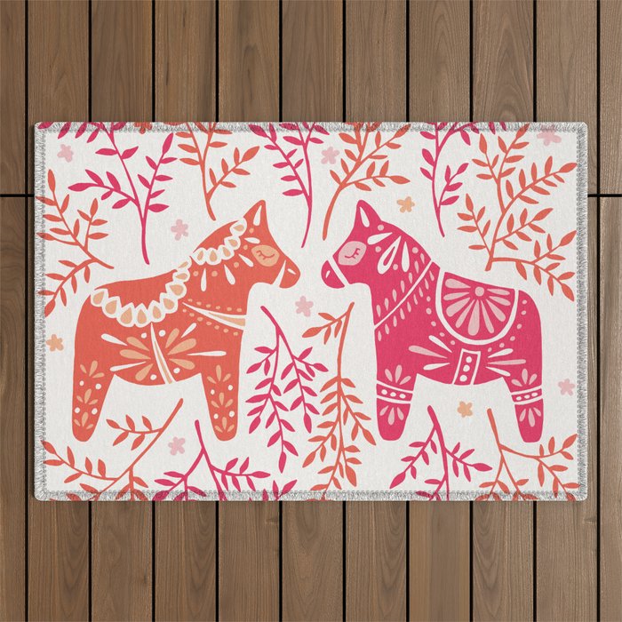 Swedish Dala Horses - Melon Palette Outdoor Rug Gallery Image 1