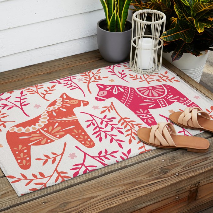 Swedish Dala Horses - Melon Palette Outdoor Rug Gallery Image 2