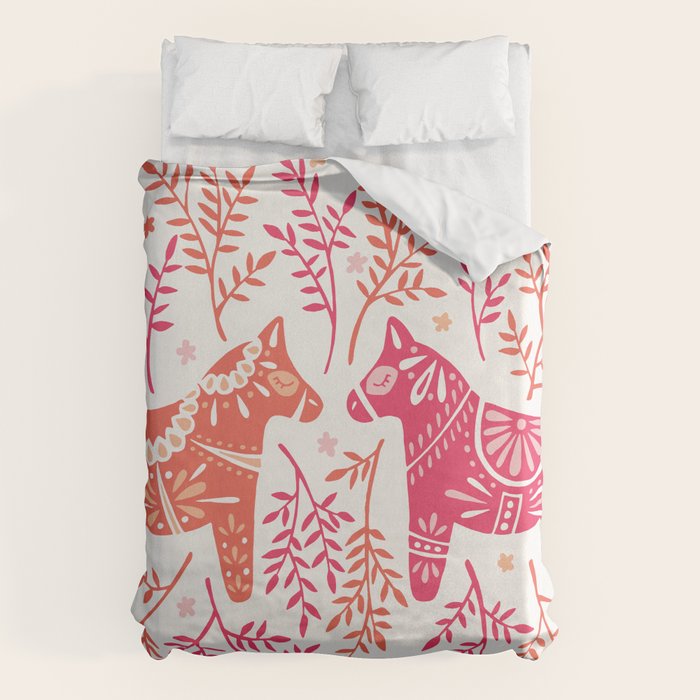 Swedish Dala Horses - Melon Palette Duvet Cover Gallery Image 6