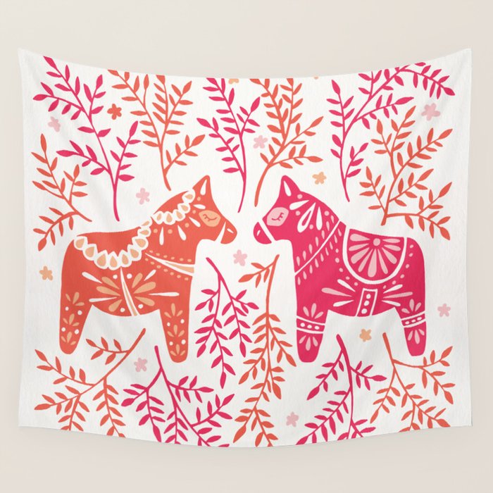 Swedish Dala Horses - Melon Palette Wall Tapestry Gallery Image 4