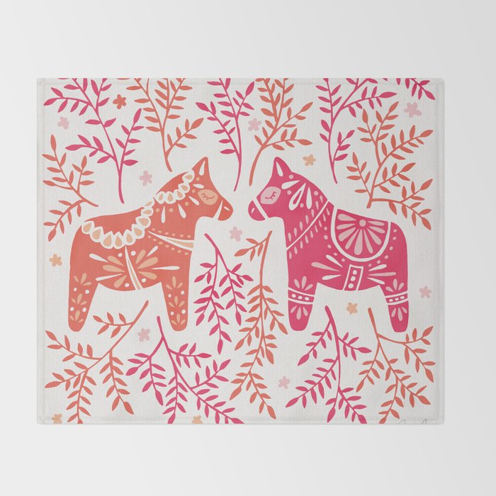 Swedish Dala Horses - Melon Palette Throw Blanket Gallery Image 2