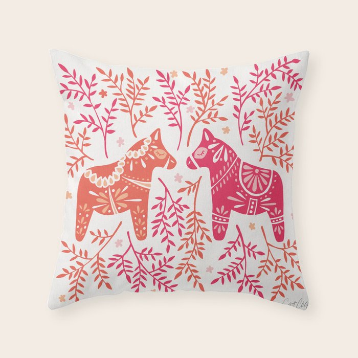 Swedish Dala Horses - Melon Palette Throw Pillow Gallery Image 6