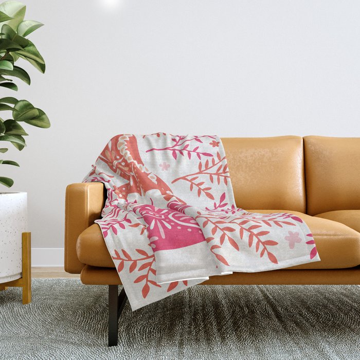 Swedish Dala Horses - Melon Palette Throw Blanket Gallery Image 1