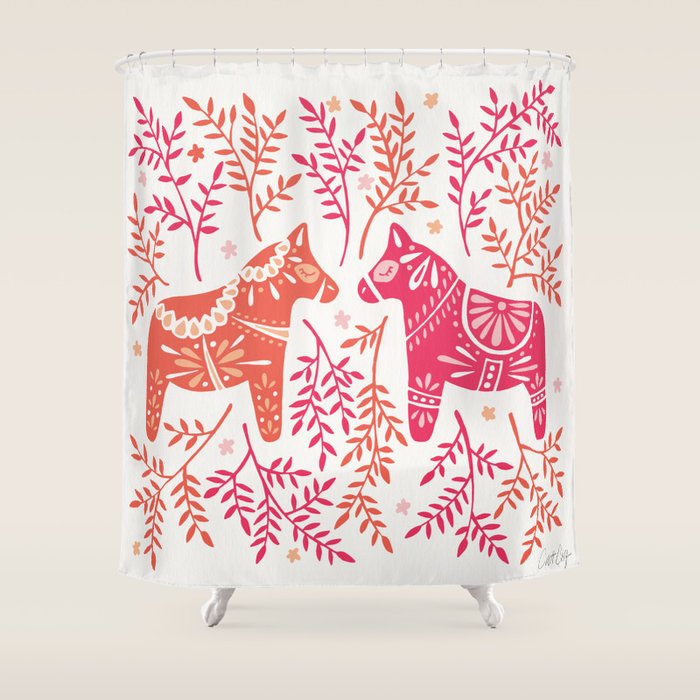 Swedish Dala Horses - Melon Palette Shower Curtain Gallery Image 1