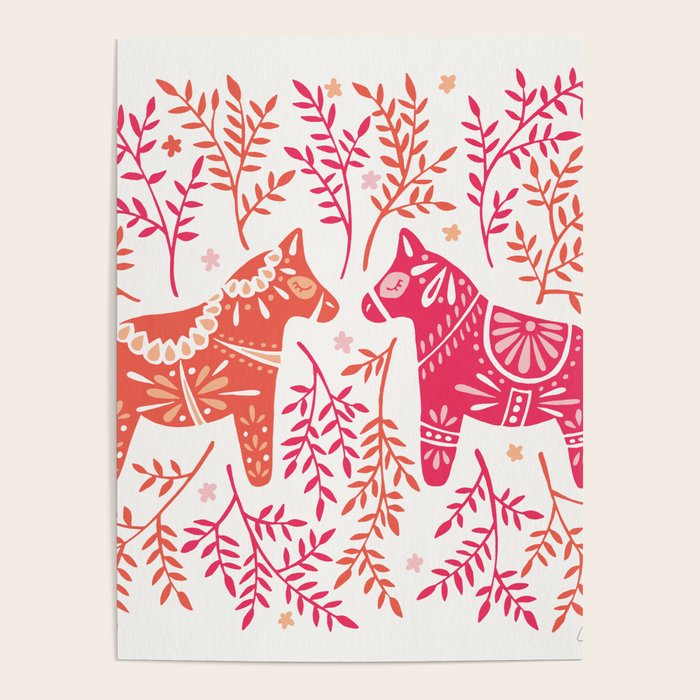Swedish Dala Horses - Melon Palette Poster Gallery Image 1