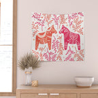 Swedish Dala Horses - Melon Palette Wall Tapestry Gallery Image 2
