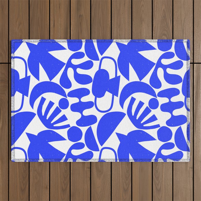 Abstract organic blue shape art pattern Outdoor Rug Gallery Image 1