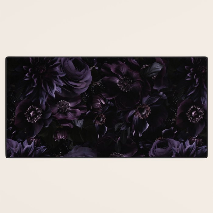 Vintage Black Dramatic Glamour Autumn Romanticism: Maximalism Moody Florals - Grand Millennial Midnight purple Roses Black Bouquets and Nostalgic Gothic Mystic Flowers Desk Mat Gallery Image 3