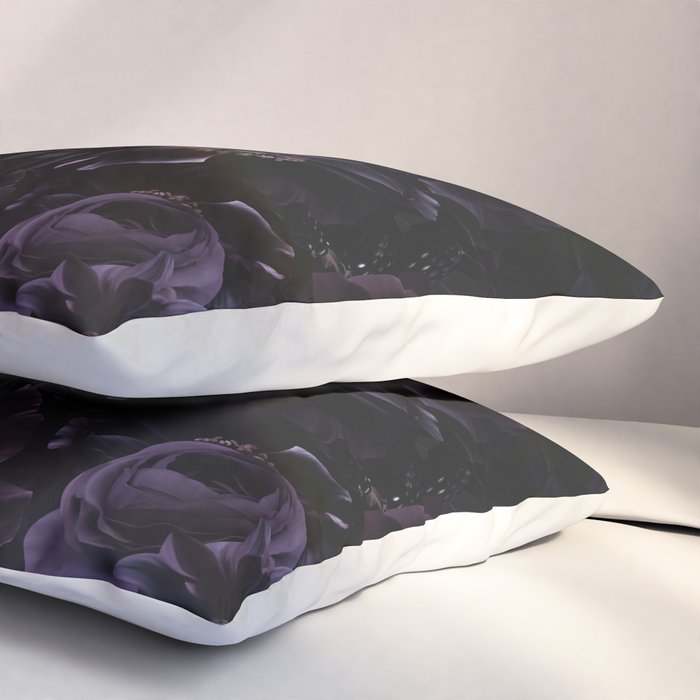 Vintage Black Dramatic Glamour Autumn Romanticism: Maximalism Moody Florals - Grand Millennial Midnight purple Roses Black Bouquets and Nostalgic Gothic Mystic Flowers Pillow Sham Gallery Image 3