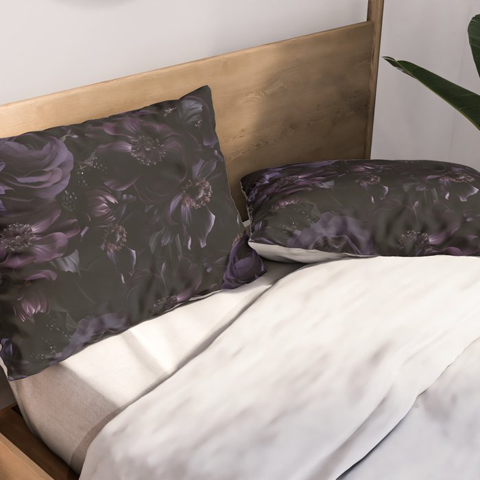Vintage Black Dramatic Glamour Autumn Romanticism: Maximalism Moody Florals - Grand Millennial Midnight purple Roses Black Bouquets and Nostalgic Gothic Mystic Flowers Pillow Sham Gallery Image 2