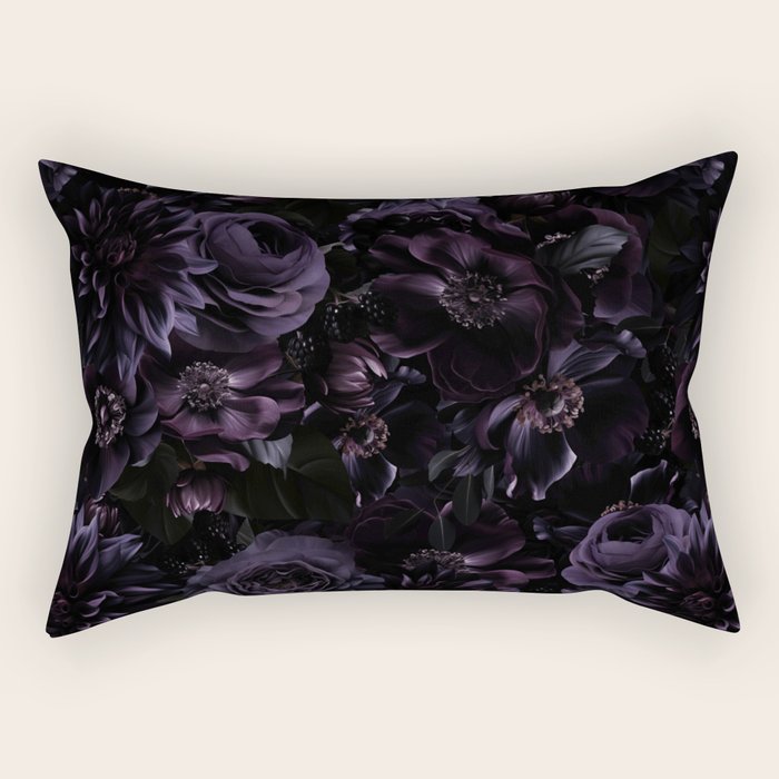 Vintage Black Dramatic Glamour Autumn Romanticism: Maximalism Moody Florals - Grand Millennial Midnight purple Roses Black Bouquets and Nostalgic Gothic Mystic Flowers Rectangular Pillow Gallery Image 1