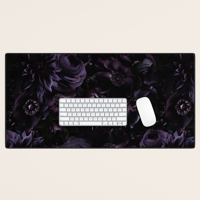 Vintage Black Dramatic Glamour Autumn Romanticism: Maximalism Moody Florals - Grand Millennial Midnight purple Roses Black Bouquets and Nostalgic Gothic Mystic Flowers Desk Mat Gallery Image 1