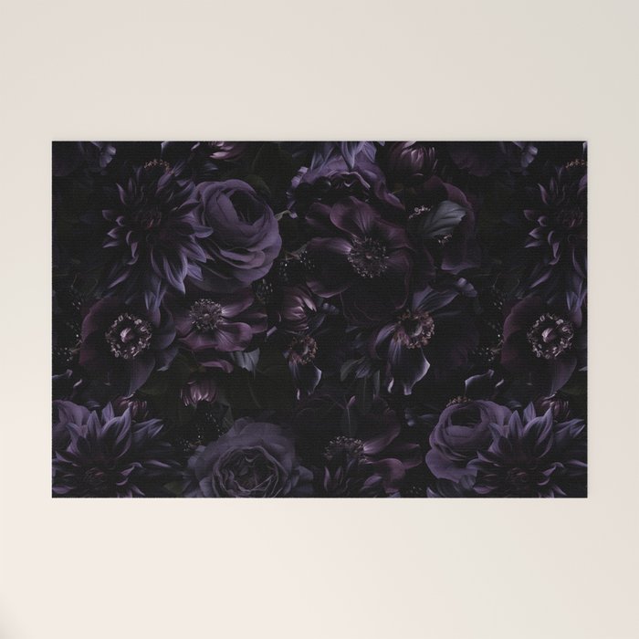 Vintage Black Dramatic Glamour Autumn Romanticism: Maximalism Moody Florals - Grand Millennial Midnight purple Roses Black Bouquets and Nostalgic Gothic Mystic Flowers Welcome Mat Gallery Image 1