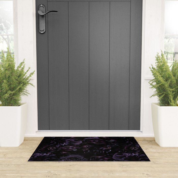 Vintage Black Dramatic Glamour Autumn Romanticism: Maximalism Moody Florals - Grand Millennial Midnight purple Roses Black Bouquets and Nostalgic Gothic Mystic Flowers Welcome Mat Gallery Image 3