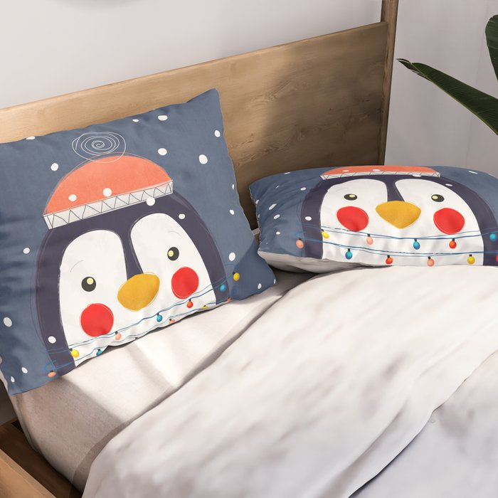 Christmas Penguin with fairy lights no2 Pillow Sham Gallery Image 2