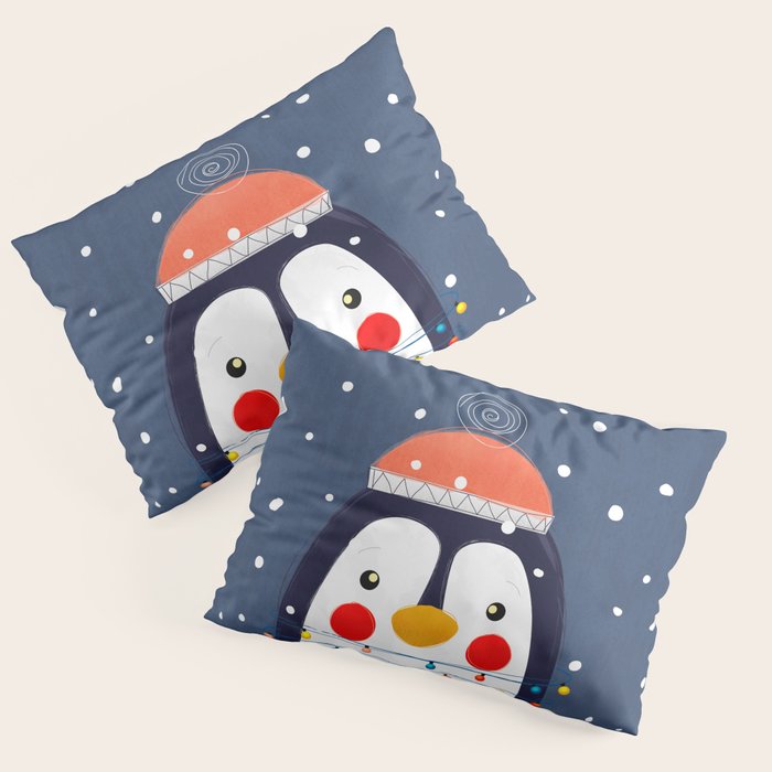 Christmas Penguin with fairy lights no2 Pillow Sham Gallery Image 3