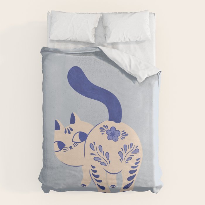 Purrcelin Cat - Pretty Delft Porcelain Kitty Duvet Cover Gallery Image 6
