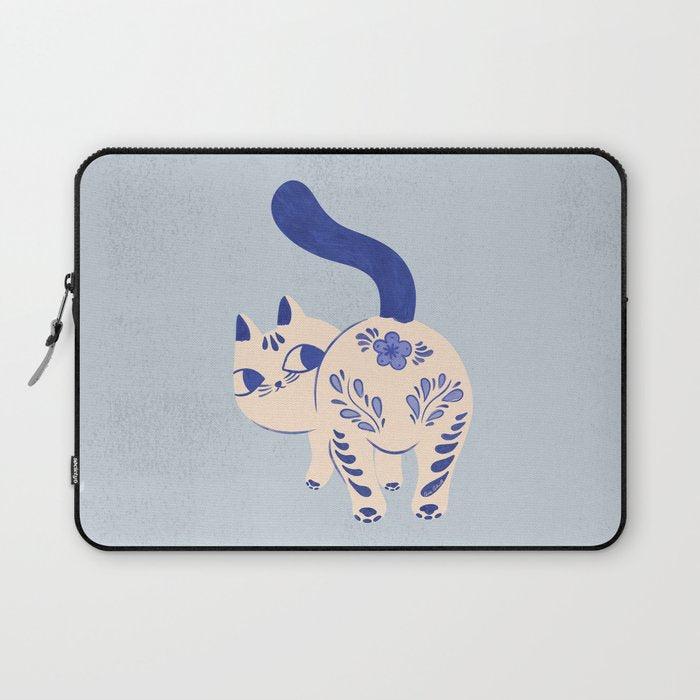 Purrcelin Cat - Pretty Delft Porcelain Kitty Laptop Sleeve Gallery Image 1