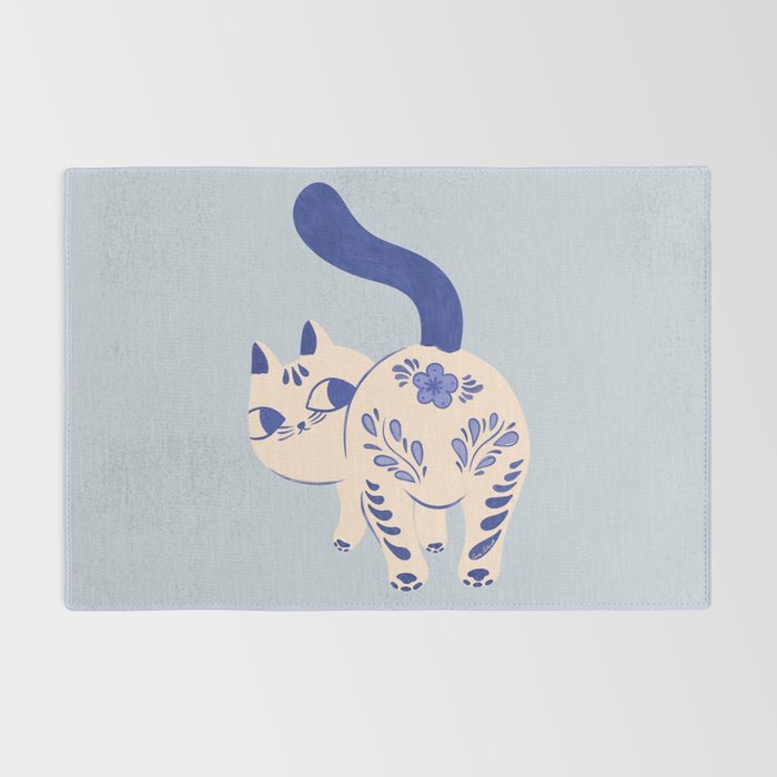 Purrcelin Cat - Pretty Delft Porcelain Kitty Rug Gallery Image 2