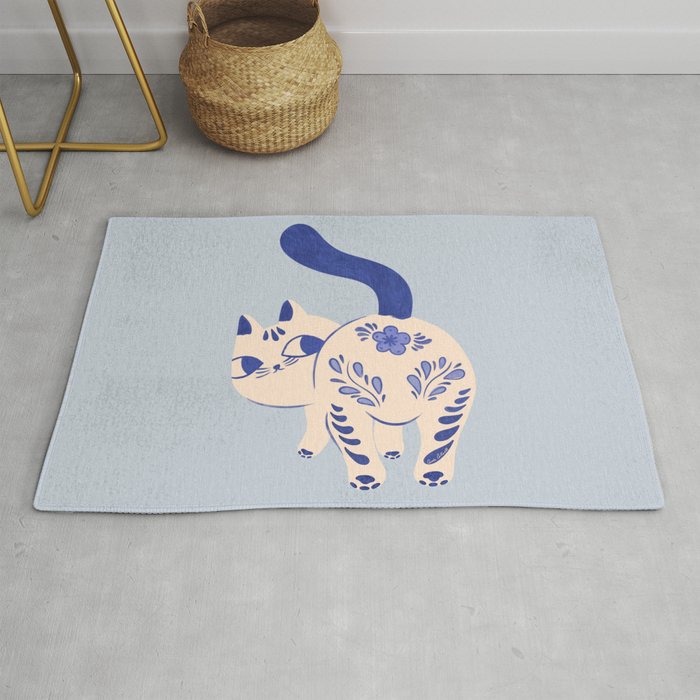 Purrcelin Cat - Pretty Delft Porcelain Kitty Rug Gallery Image 1