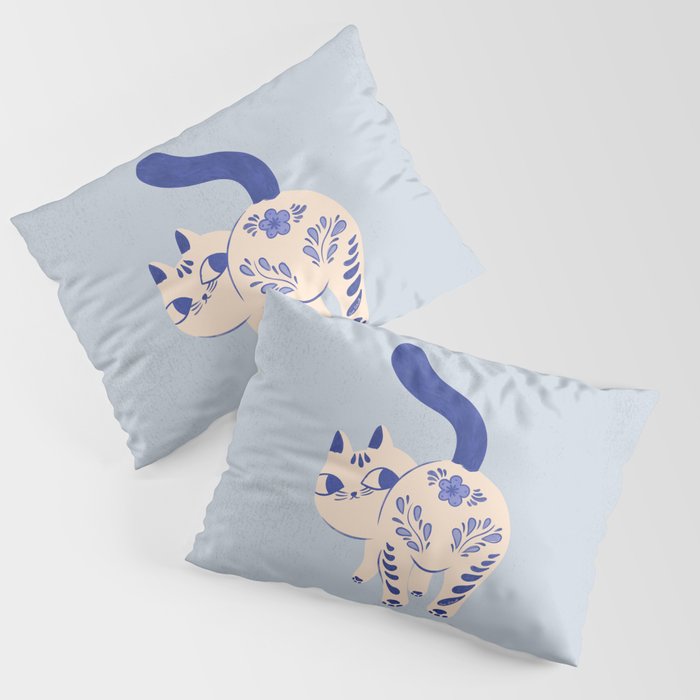 Purrcelin Cat - Pretty Delft Porcelain Kitty Pillow Sham Gallery Image 1
