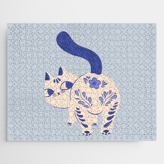 Purrcelin Cat - Pretty Delft Porcelain Kitty Jigsaw Puzzle Gallery Image 1