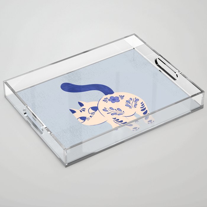 Purrcelin Cat - Pretty Delft Porcelain Kitty Acrylic Tray Gallery Image 1