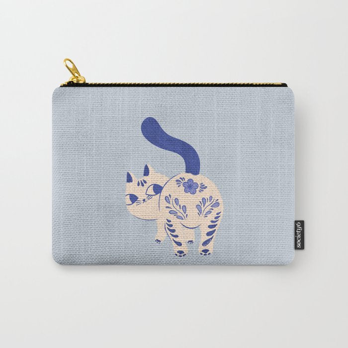 Purrcelin Cat - Pretty Delft Porcelain Kitty Carry All Pouch Gallery Image 1