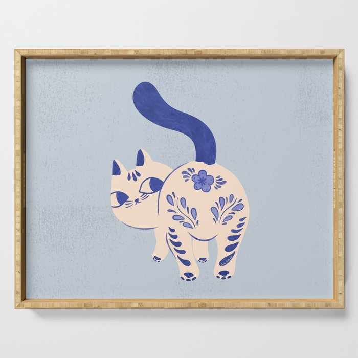 Purrcelin Cat - Pretty Delft Porcelain Kitty Serving Tray Gallery Image 1